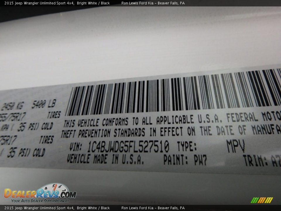 2015 Jeep Wrangler Unlimited Sport 4x4 Bright White / Black Photo #16