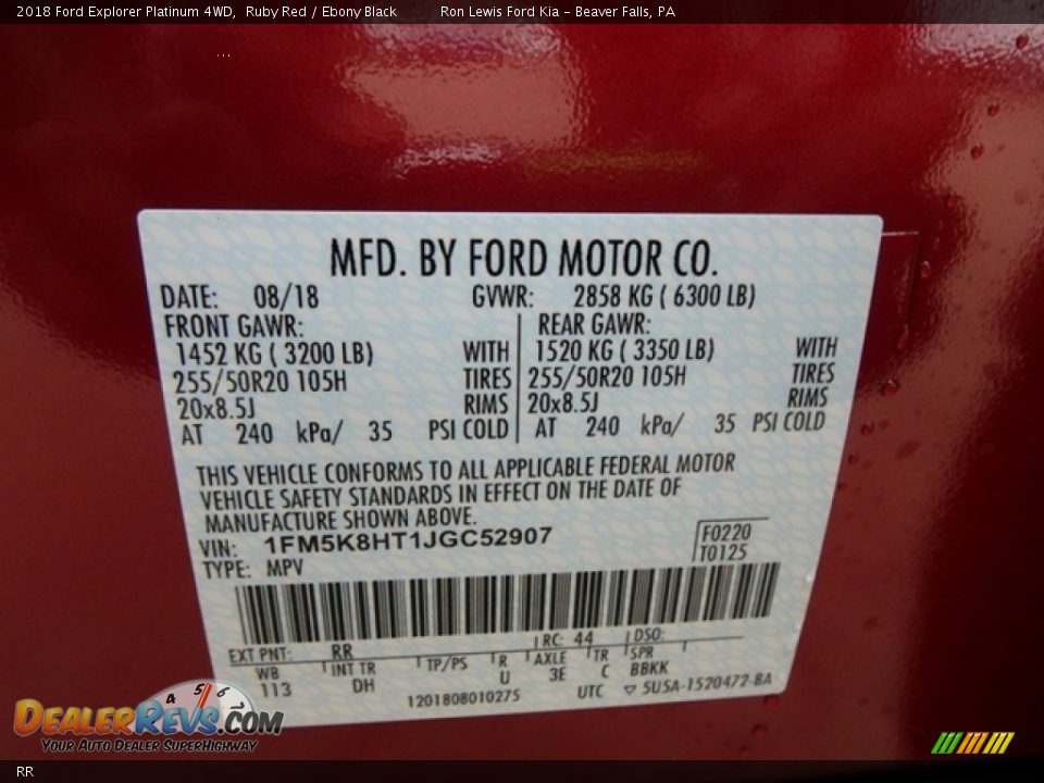 Ford Color Code RR Ruby Red