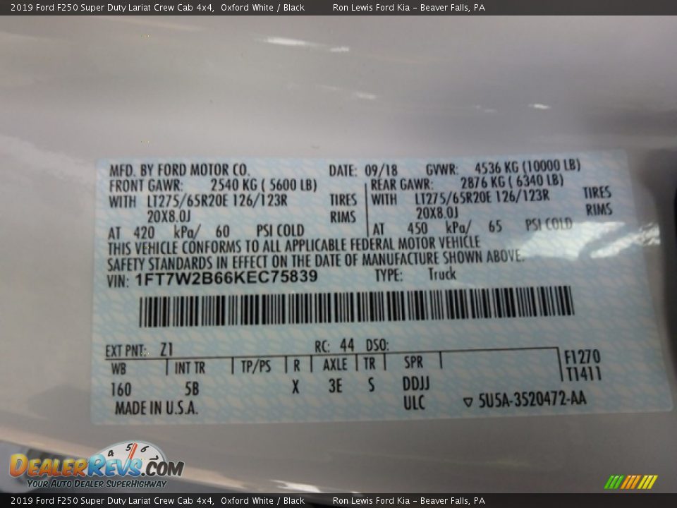 2019 Ford F250 Super Duty Lariat Crew Cab 4x4 Oxford White / Black Photo #15