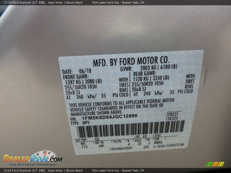 2018 Ford Explorer XLT 4WD Ingot Silver / Ebony Black Photo #15
