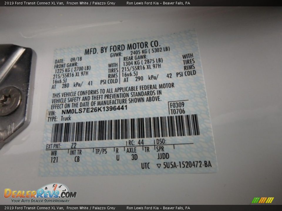 2019 Ford Transit Connect XL Van Frozen White / Palazzo Grey Photo #17