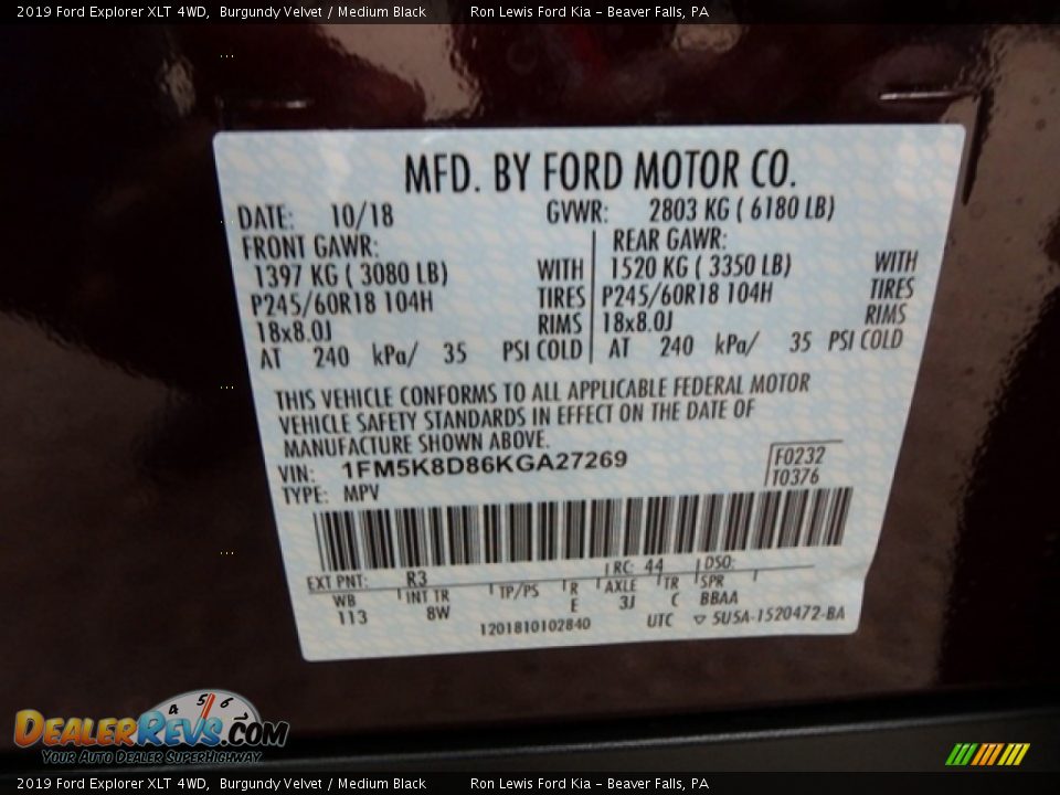 2019 Ford Explorer XLT 4WD Burgundy Velvet / Medium Black Photo #17