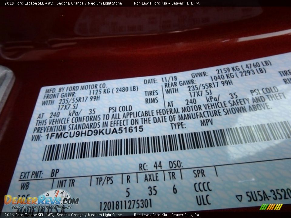 2019 Ford Escape SEL 4WD Sedona Orange / Medium Light Stone Photo #15