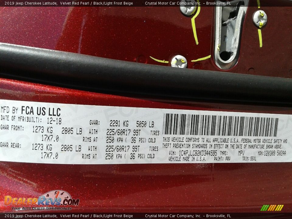 2019 Jeep Cherokee Latitude Velvet Red Pearl / Black/Light Frost Beige Photo #21