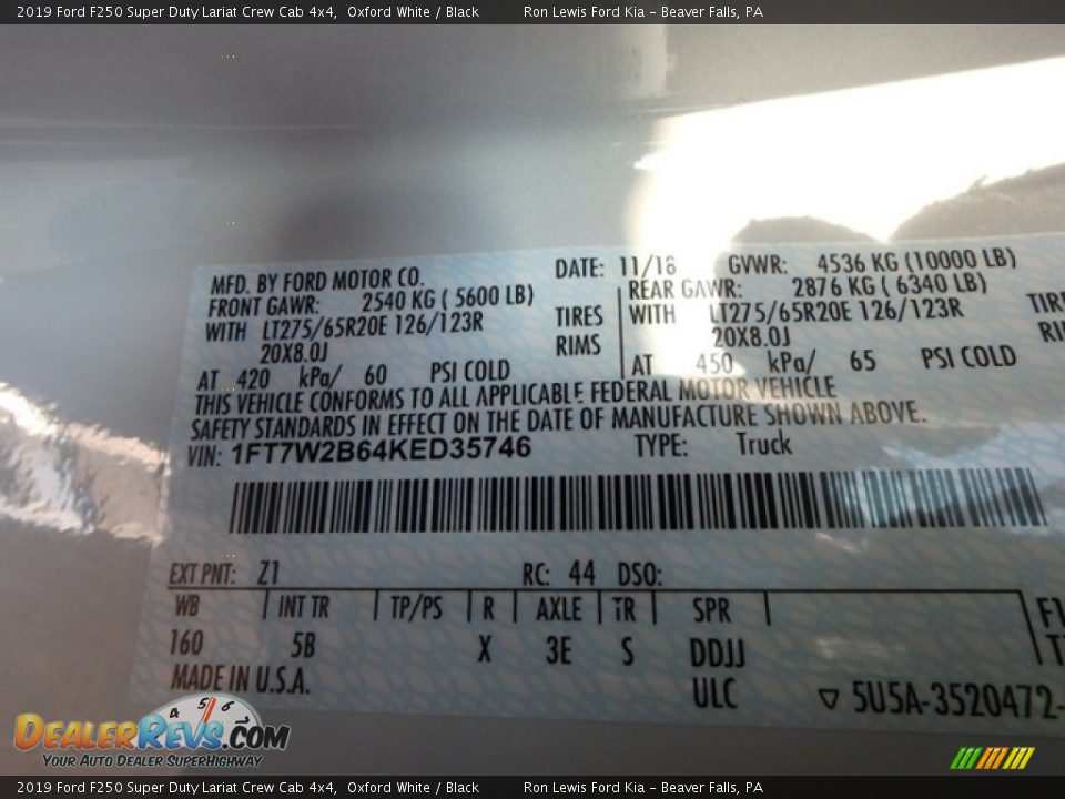 2019 Ford F250 Super Duty Lariat Crew Cab 4x4 Oxford White / Black Photo #14