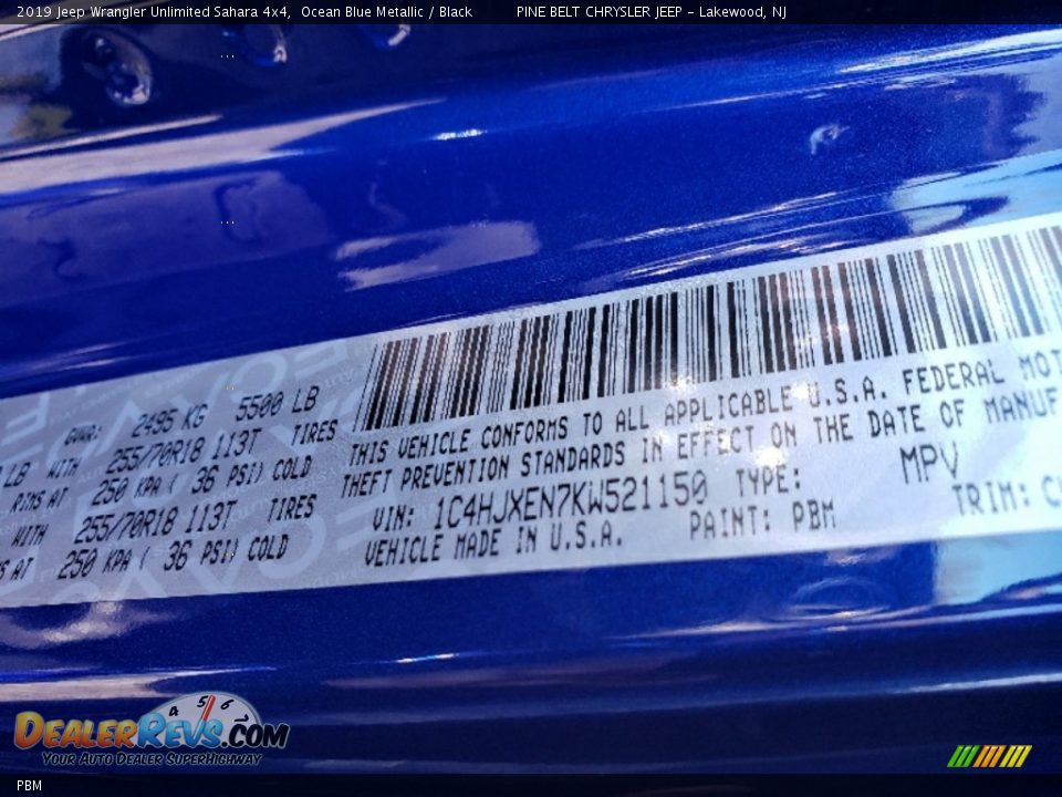 Jeep Color Code PBM Ocean Blue Metallic