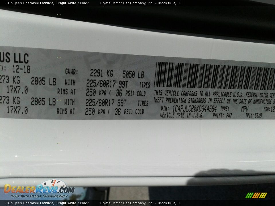 2019 Jeep Cherokee Latitude Bright White / Black Photo #21
