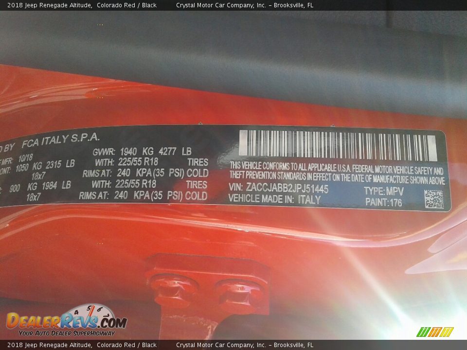 2018 Jeep Renegade Altitude Colorado Red / Black Photo #21