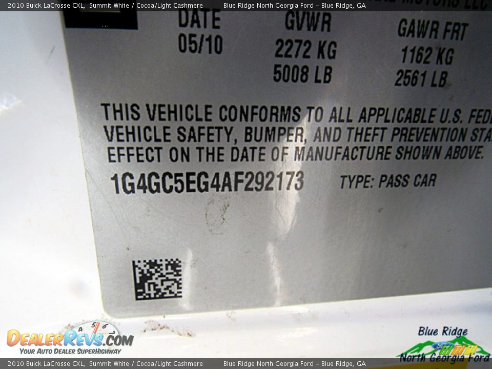 2010 Buick LaCrosse CXL Summit White / Cocoa/Light Cashmere Photo #18
