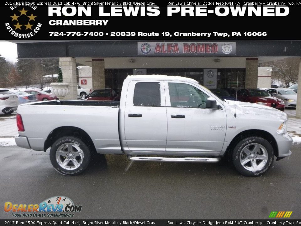 2017 Ram 1500 Express Quad Cab 4x4 Bright Silver Metallic / Black/Diesel Gray Photo #1