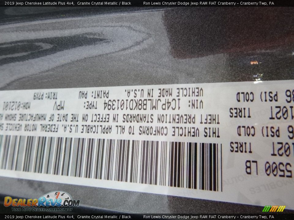 2019 Jeep Cherokee Latitude Plus 4x4 Granite Crystal Metallic / Black Photo #14