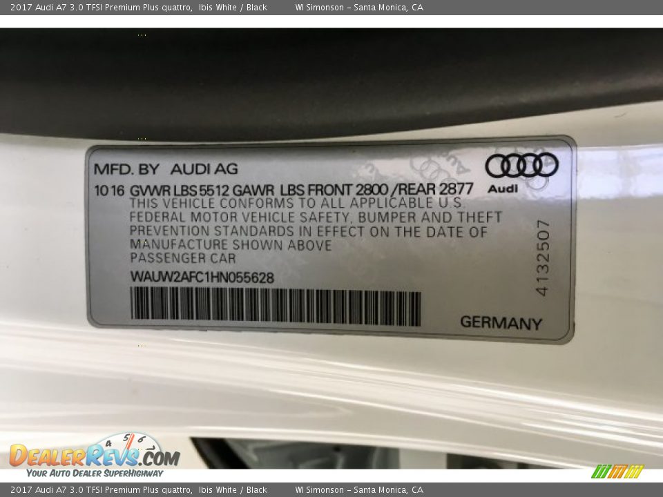 2017 Audi A7 3.0 TFSI Premium Plus quattro Ibis White / Black Photo #25