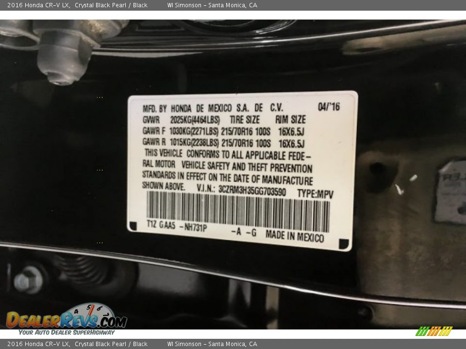 2016 Honda CR-V LX Crystal Black Pearl / Black Photo #25