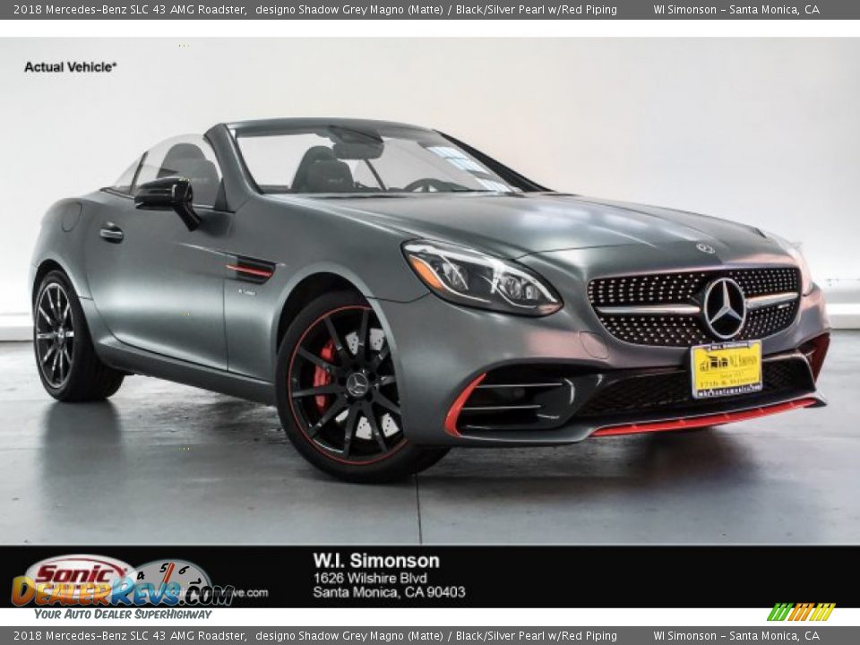 2018 Mercedes-Benz SLC 43 AMG Roadster designo Shadow Grey Magno (Matte) / Black/Silver Pearl w/Red Piping Photo #1
