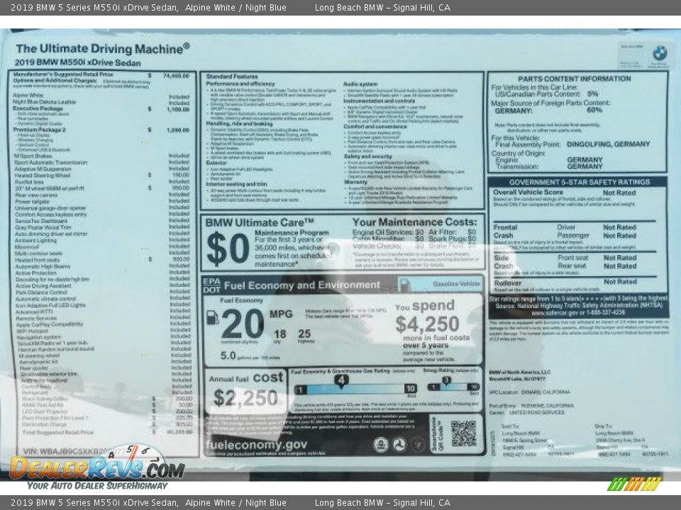 2019 BMW 5 Series M550i xDrive Sedan Window Sticker Photo #10