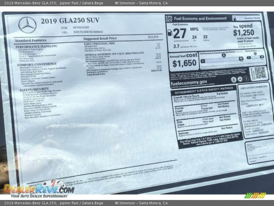 2019 Mercedes-Benz GLA 250 Jupiter Red / Sahara Beige Photo #10