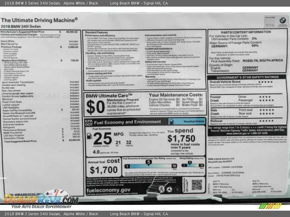 2018 BMW 3 Series 340i Sedan Alpine White / Black Photo #10