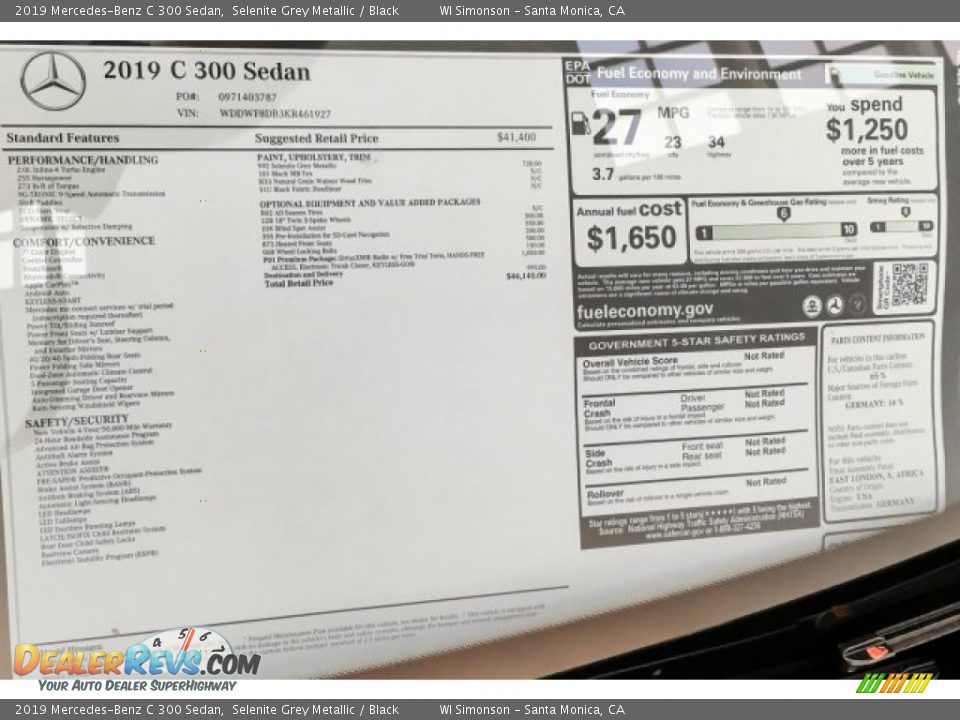 2019 Mercedes-Benz C 300 Sedan Selenite Grey Metallic / Black Photo #10