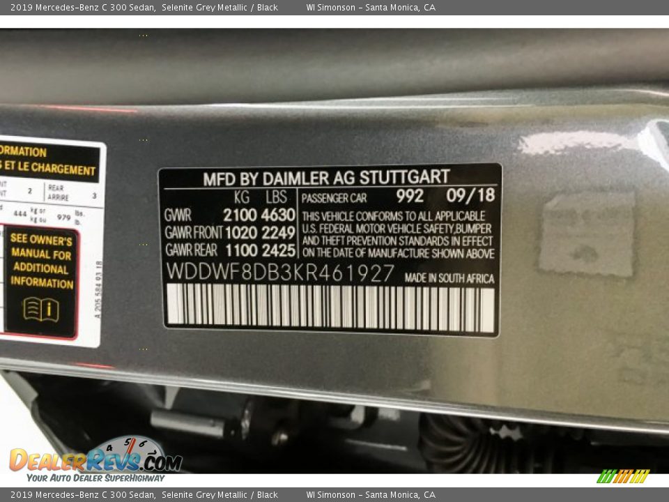 2019 Mercedes-Benz C 300 Sedan Selenite Grey Metallic / Black Photo #11