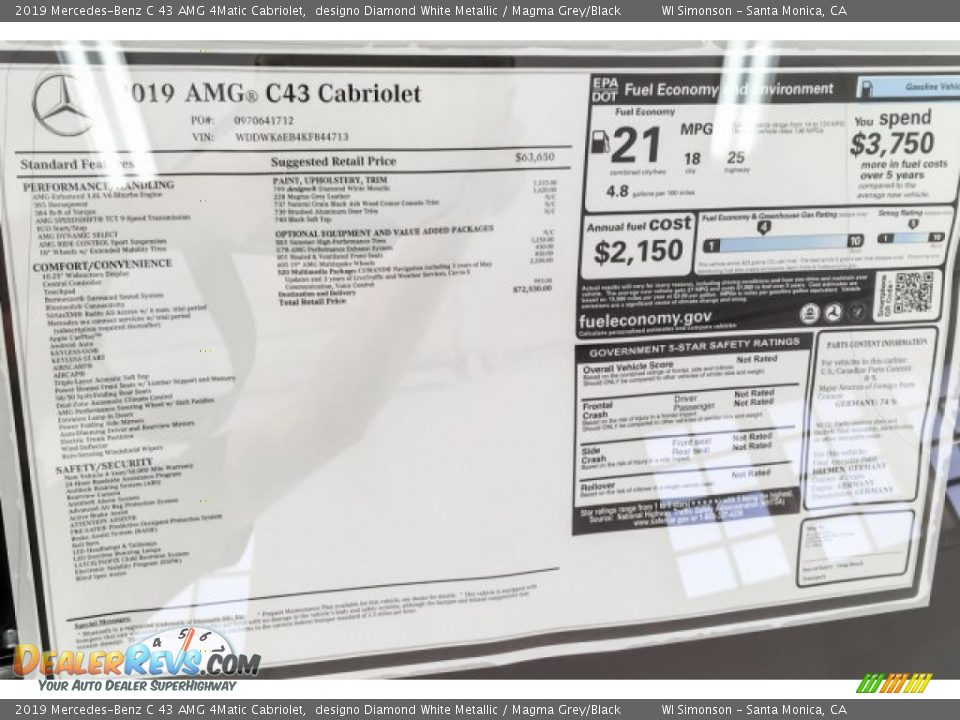 2019 Mercedes-Benz C 43 AMG 4Matic Cabriolet Window Sticker Photo #10