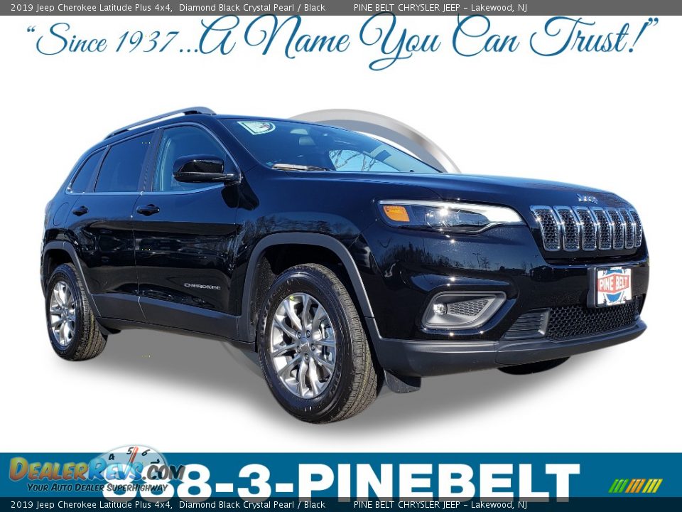 2019 Jeep Cherokee Latitude Plus 4x4 Diamond Black Crystal Pearl / Black Photo #1