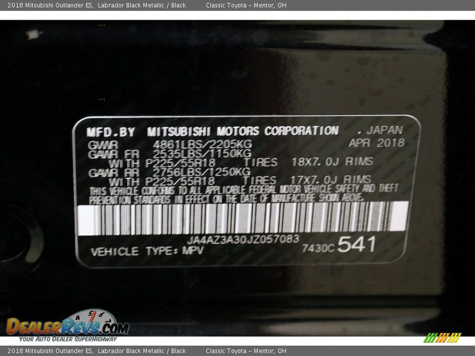 2018 Mitsubishi Outlander ES Labrador Black Metallic / Black Photo #21