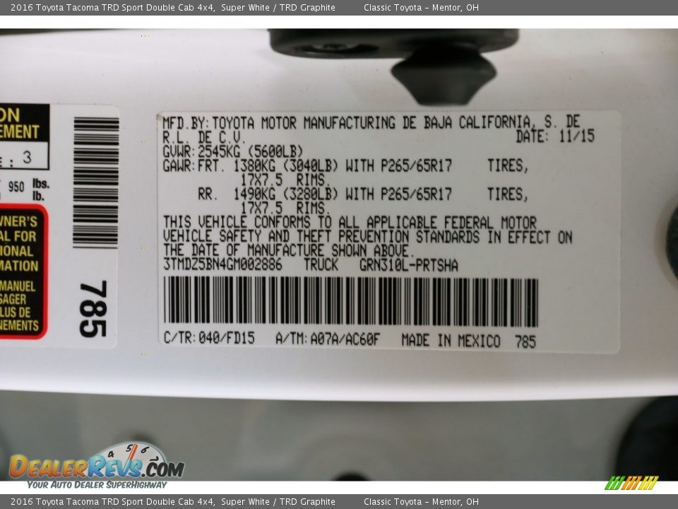 2016 Toyota Tacoma TRD Sport Double Cab 4x4 Super White / TRD Graphite Photo #20