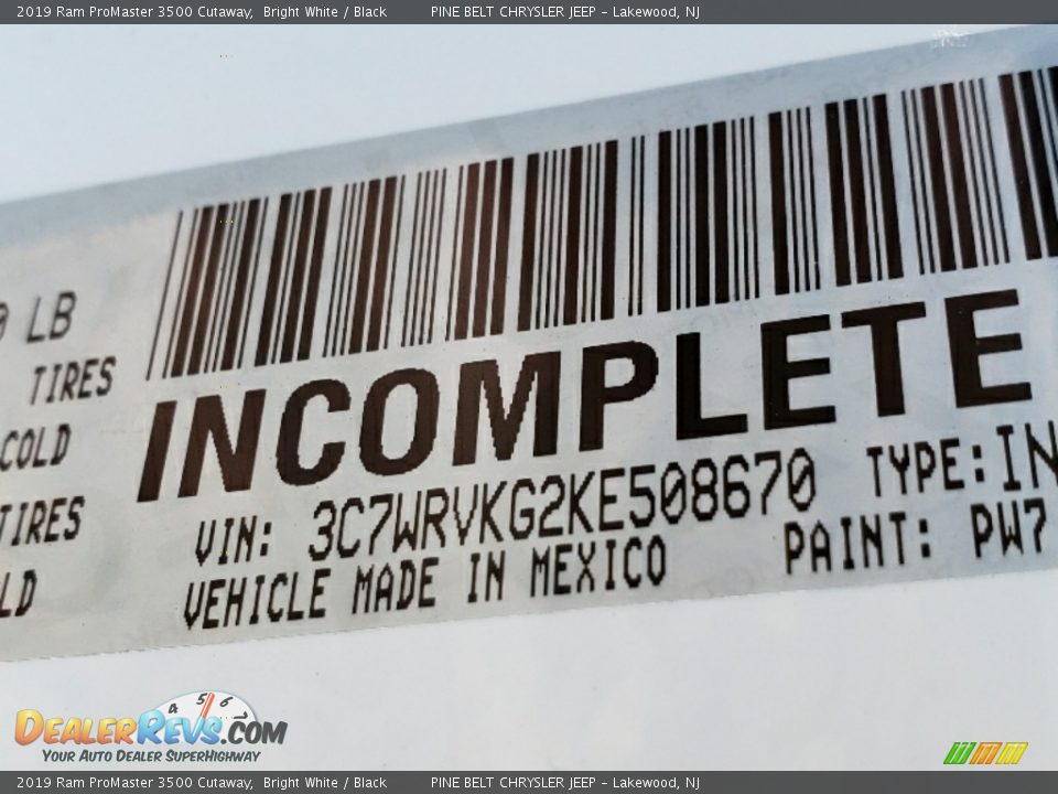 2019 Ram ProMaster 3500 Cutaway Bright White / Black Photo #9