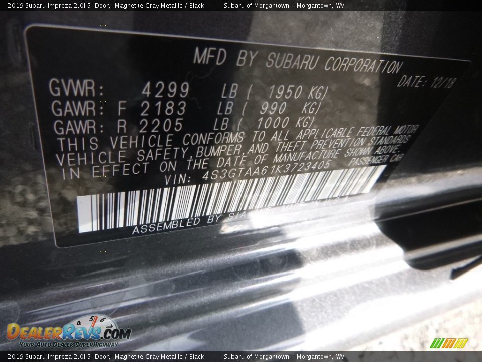 2019 Subaru Impreza 2.0i 5-Door Magnetite Gray Metallic / Black Photo #14