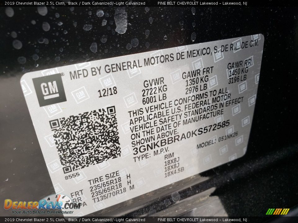 2019 Chevrolet Blazer 2.5L Cloth Black / Dark Galvanized/­Light Galvanized Photo #9