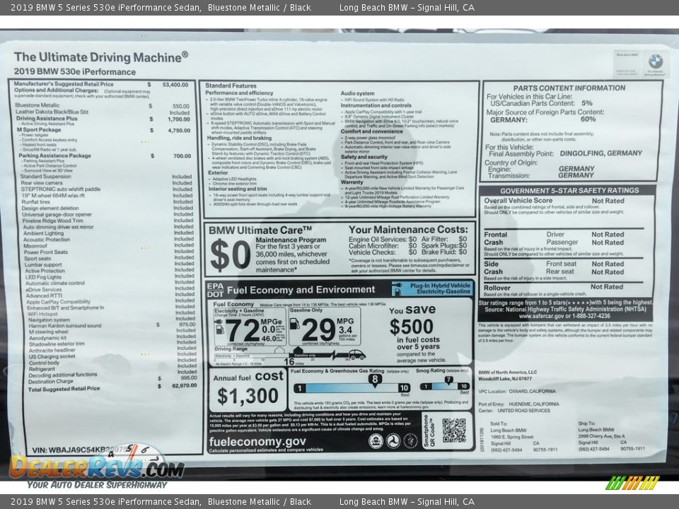 2019 BMW 5 Series 530e iPerformance Sedan Bluestone Metallic / Black Photo #10