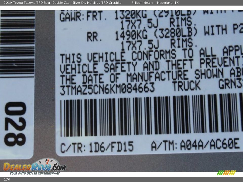 Toyota Color Code 1D6 Silver Sky Metallic