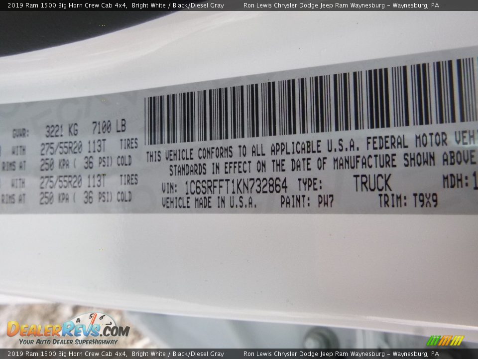 2019 Ram 1500 Big Horn Crew Cab 4x4 Bright White / Black/Diesel Gray Photo #15
