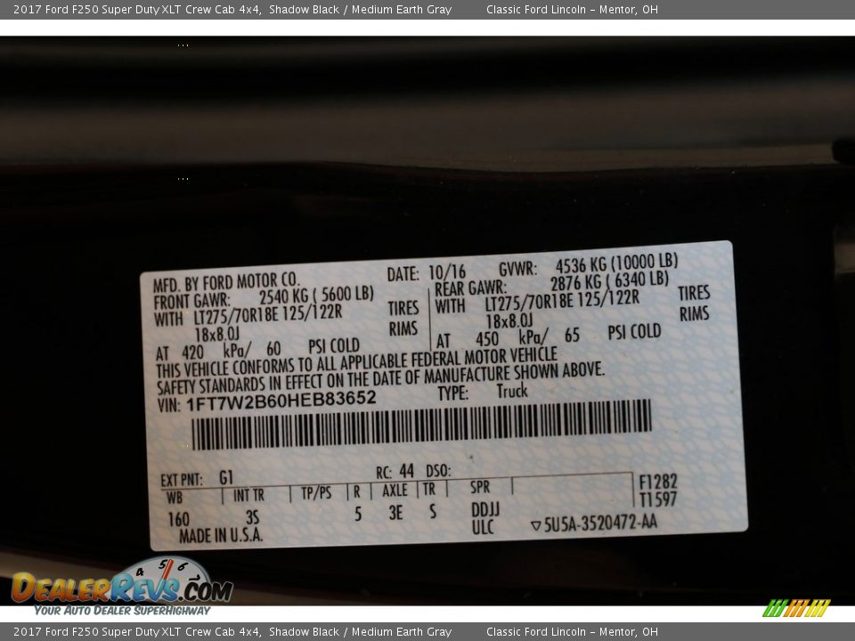 2017 Ford F250 Super Duty XLT Crew Cab 4x4 Shadow Black / Medium Earth Gray Photo #21