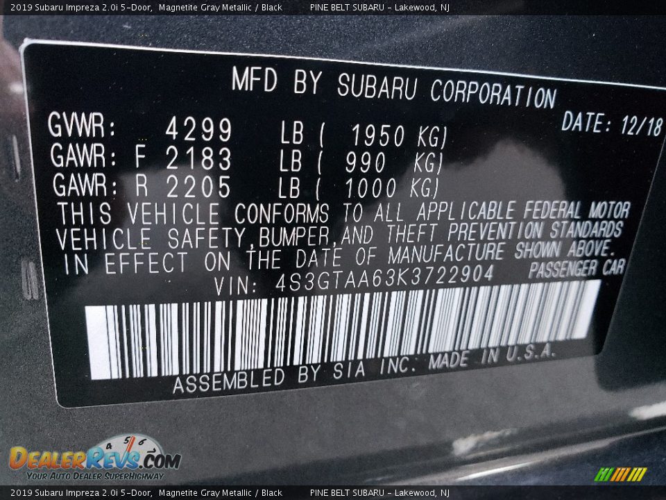 2019 Subaru Impreza 2.0i 5-Door Magnetite Gray Metallic / Black Photo #9