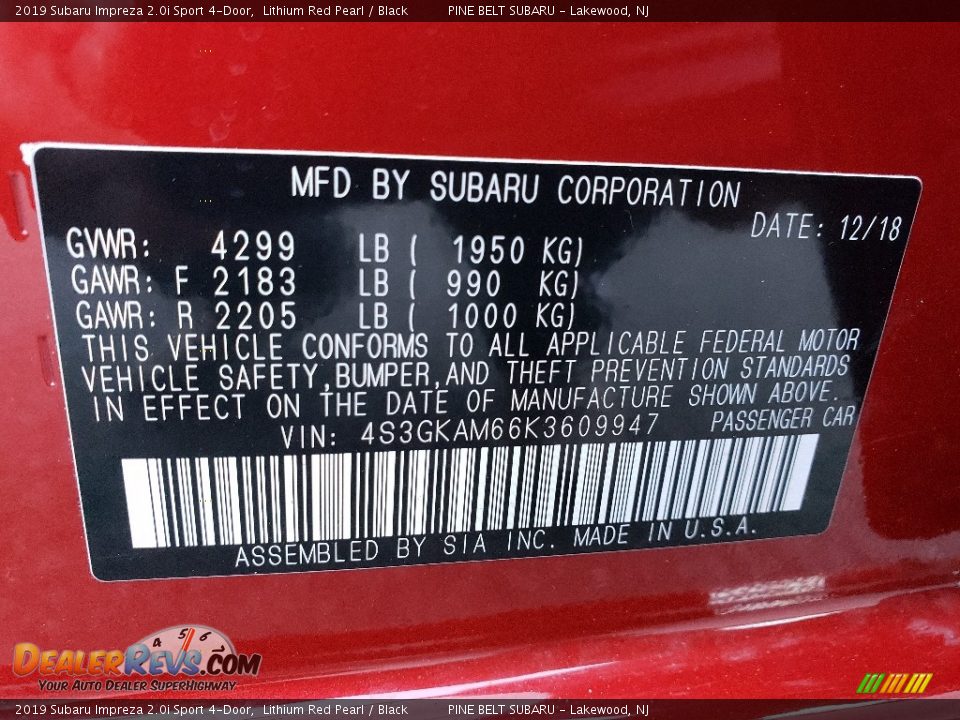 2019 Subaru Impreza 2.0i Sport 4-Door Lithium Red Pearl / Black Photo #9