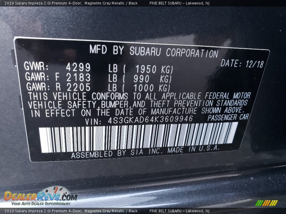 2019 Subaru Impreza 2.0i Premium 4-Door Magnetite Gray Metallic / Black Photo #9