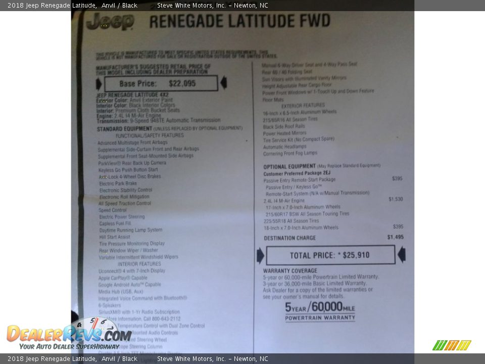 2018 Jeep Renegade Latitude Anvil / Black Photo #31