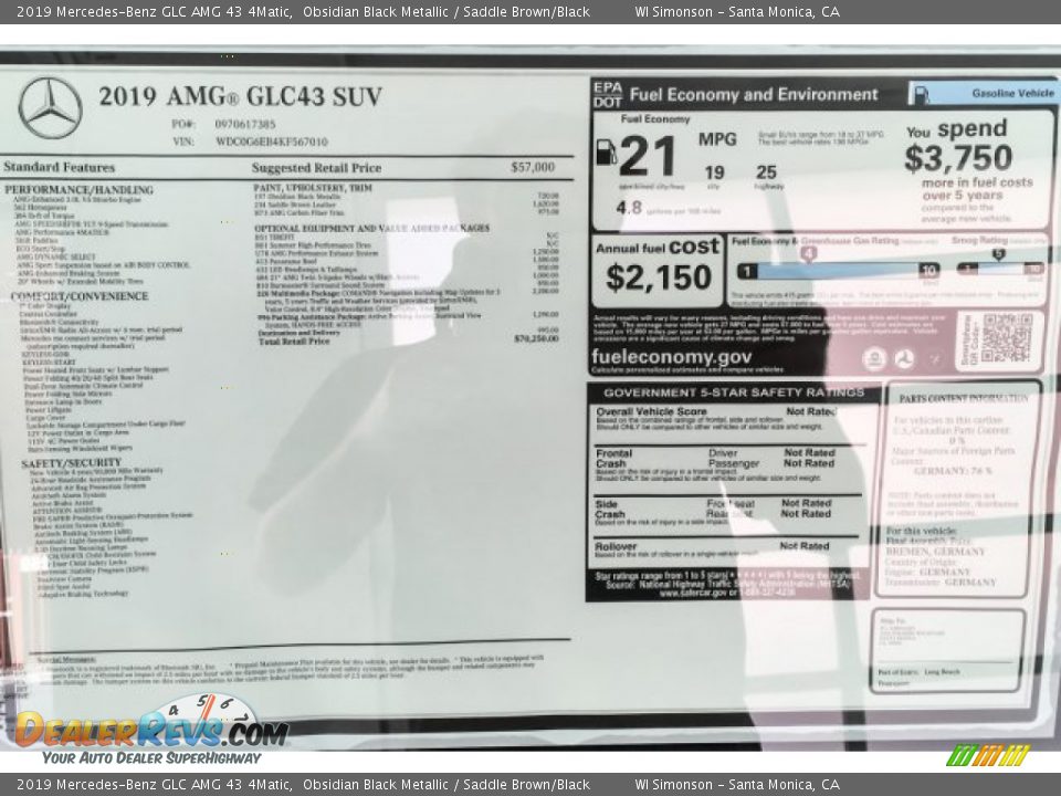 2019 Mercedes-Benz GLC AMG 43 4Matic Window Sticker Photo #10