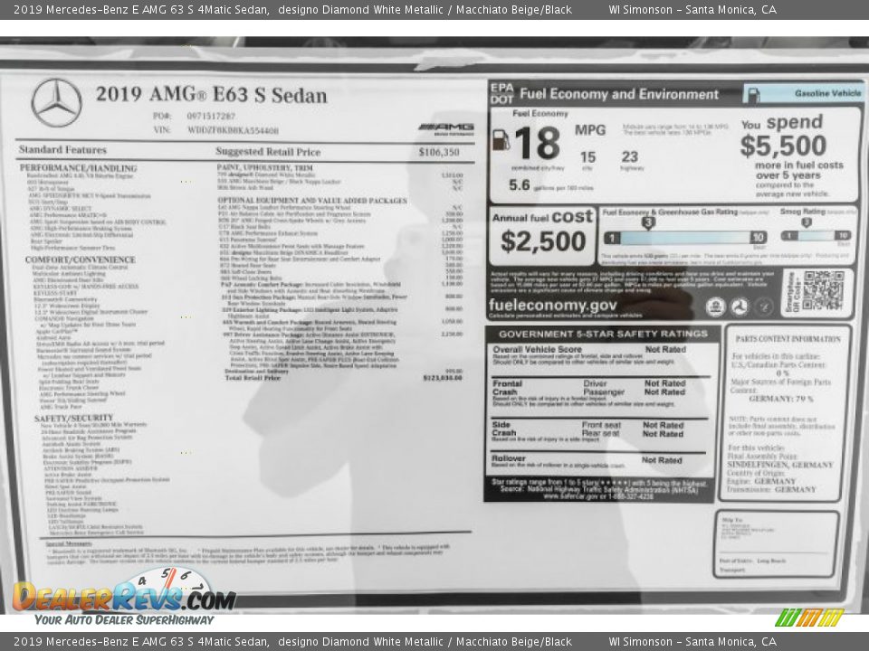 2019 Mercedes-Benz E AMG 63 S 4Matic Sedan Window Sticker Photo #10