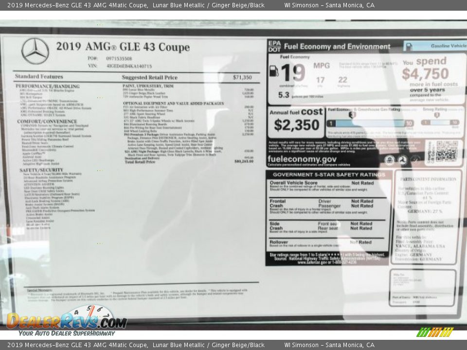 2019 Mercedes-Benz GLE 43 AMG 4Matic Coupe Lunar Blue Metallic / Ginger Beige/Black Photo #10