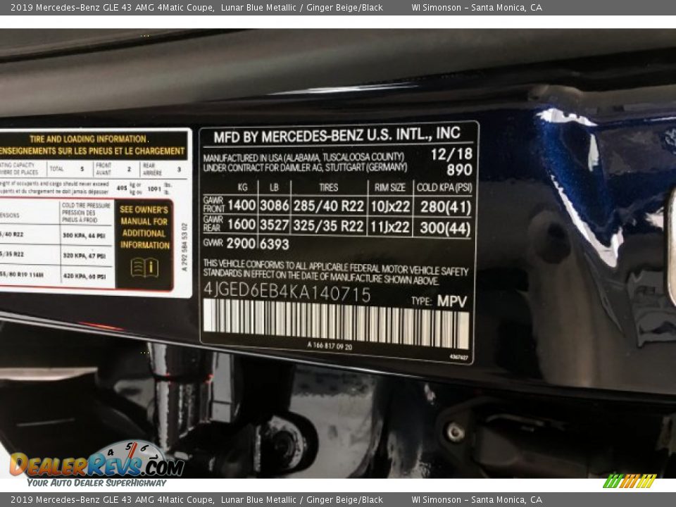 2019 Mercedes-Benz GLE 43 AMG 4Matic Coupe Lunar Blue Metallic / Ginger Beige/Black Photo #11