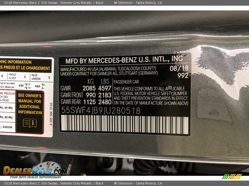 2018 Mercedes-Benz C 300 Sedan Selenite Grey Metallic / Black Photo #11