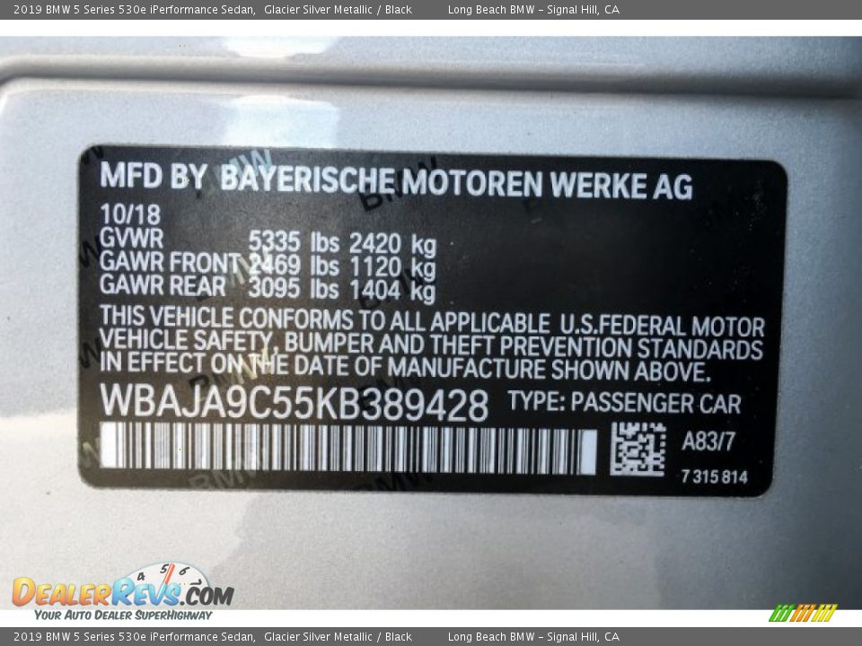 2019 BMW 5 Series 530e iPerformance Sedan Glacier Silver Metallic / Black Photo #11