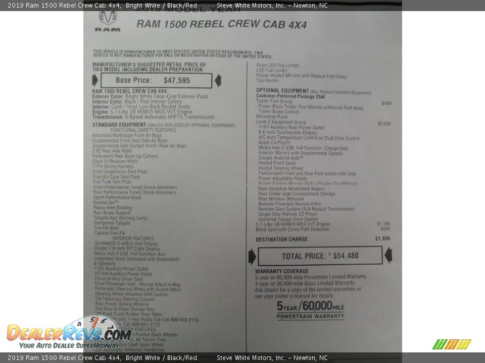 2019 Ram 1500 Rebel Crew Cab 4x4 Bright White / Black/Red Photo #36