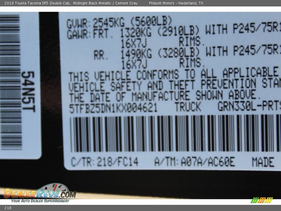 Toyota Color Code 218 Midnight Black Metallic