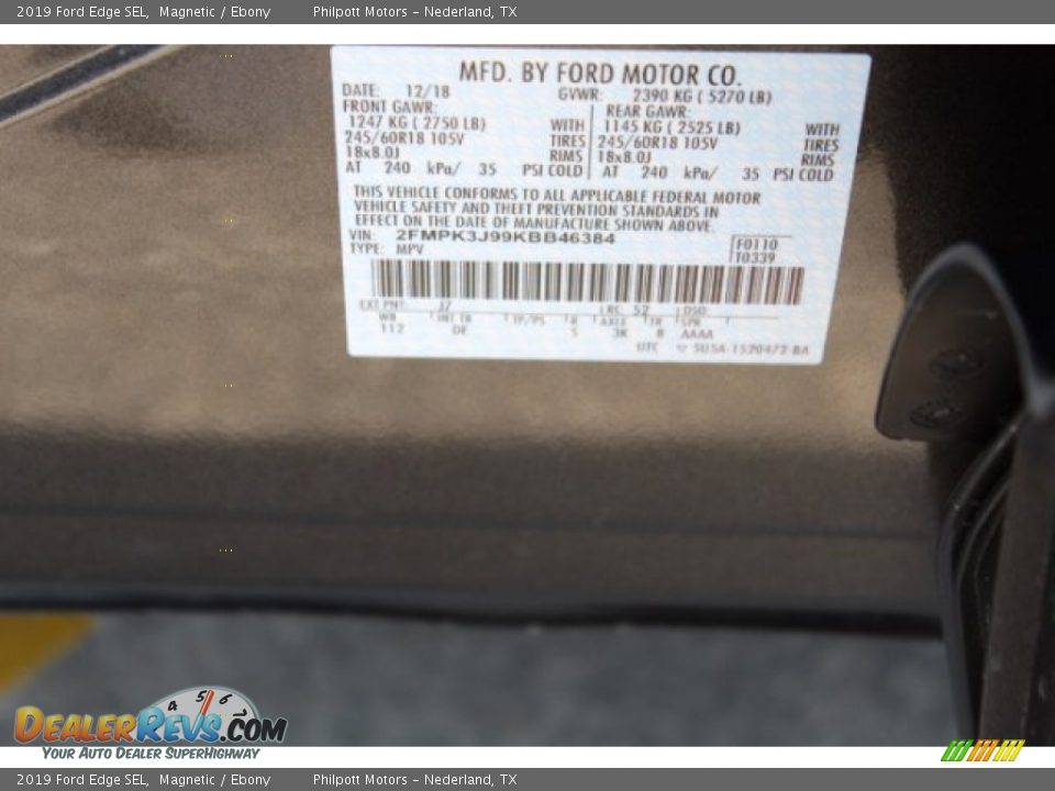 2019 Ford Edge SEL Magnetic / Ebony Photo #23