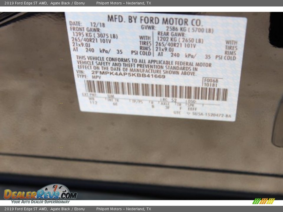 2019 Ford Edge ST AWD Agate Black / Ebony Photo #27