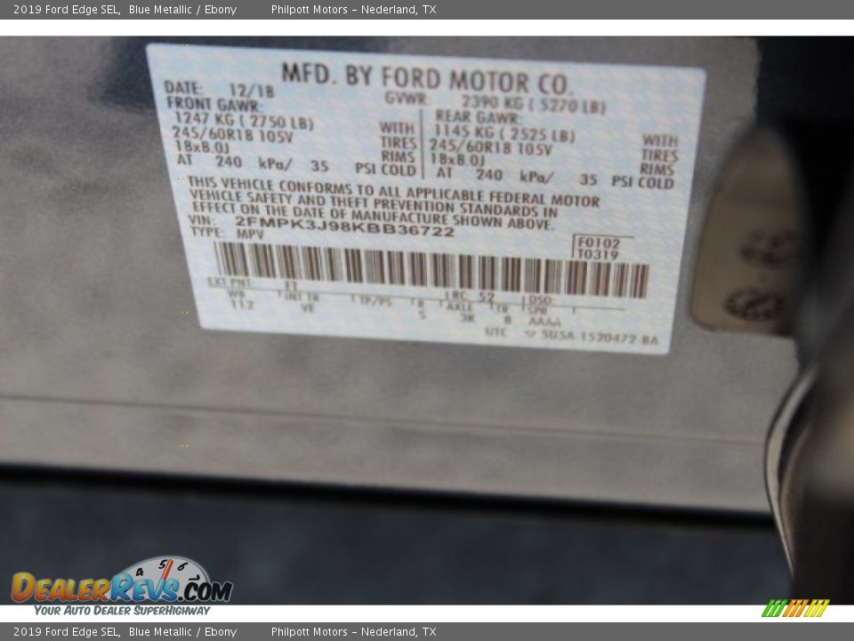 2019 Ford Edge SEL Blue Metallic / Ebony Photo #24