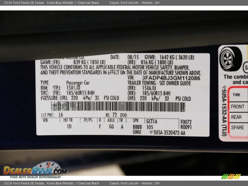 2016 Ford Fiesta SE Sedan Kona Blue Metallic / Charcoal Black Photo #19